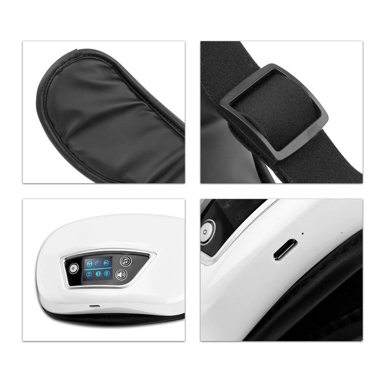 Schéma des caractéristiques techniques incluant la sangle ajustable et les dimensions du masque oculaire AuraMask Pro™.