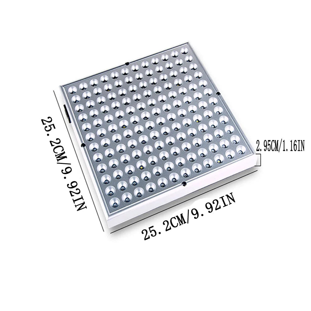Vue détaillée et dimensions du panneau de photothérapie DermaLuxe™, montrant sa grande surface de LEDs.