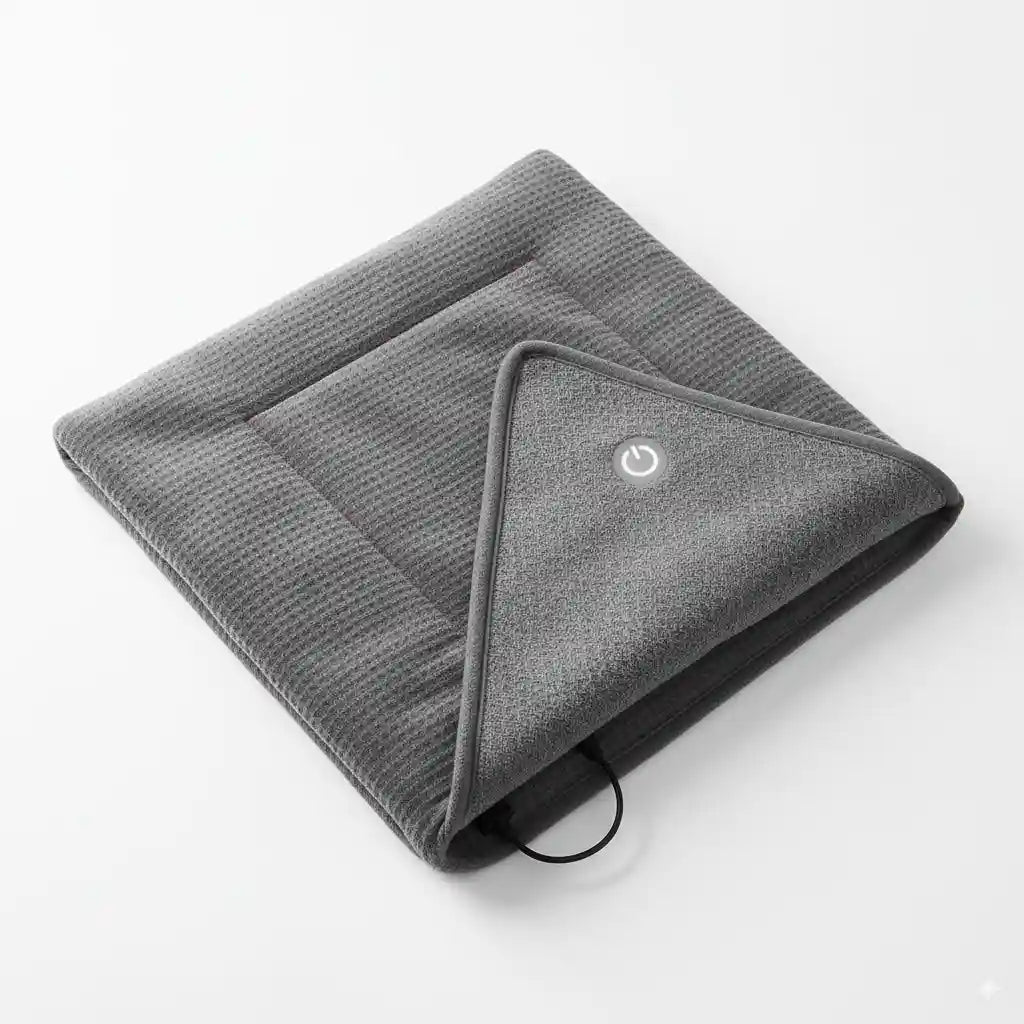 La couverture chauffante pour le dos ThermoCape™ pliée de manière compacte, soulignant sa praticité pour le rangement.