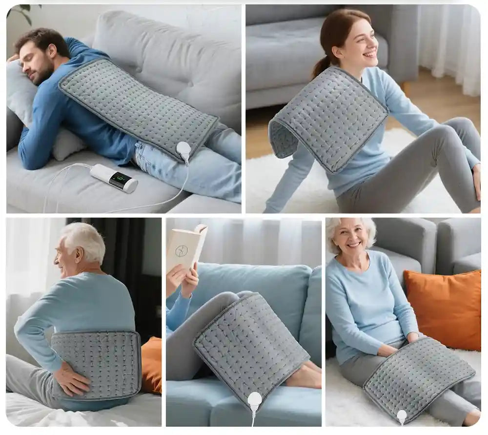L'ensemble du pack ThermaFlex™ incluant le tapis chauffant en velours gris, le contrôleur digital, le manuel et la boîte.