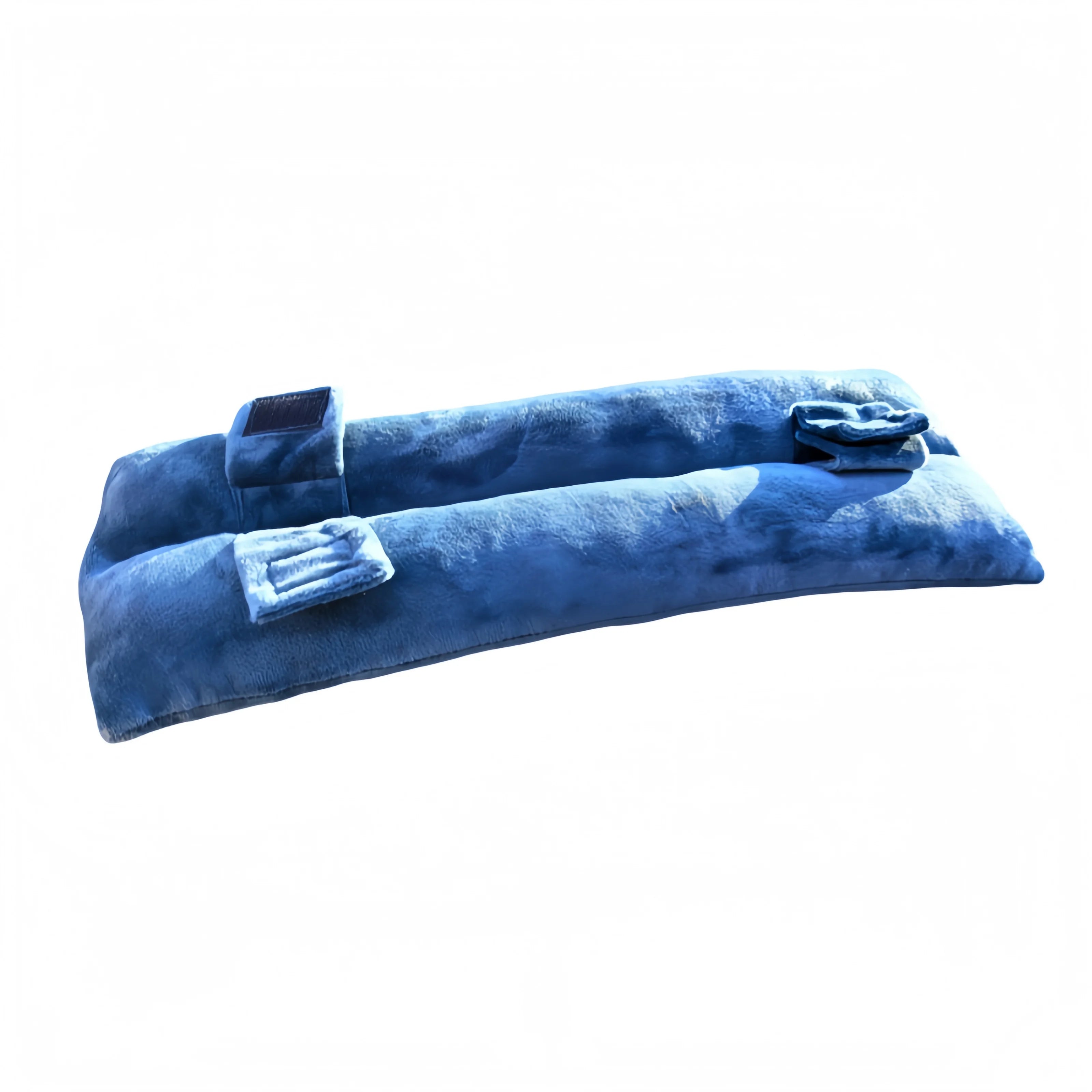 Le coussin de protection post-opératoire CushionGuard™ bleu, montrant son revêtement en velours doux et ses deux sangles de fixation Velcro robustes.