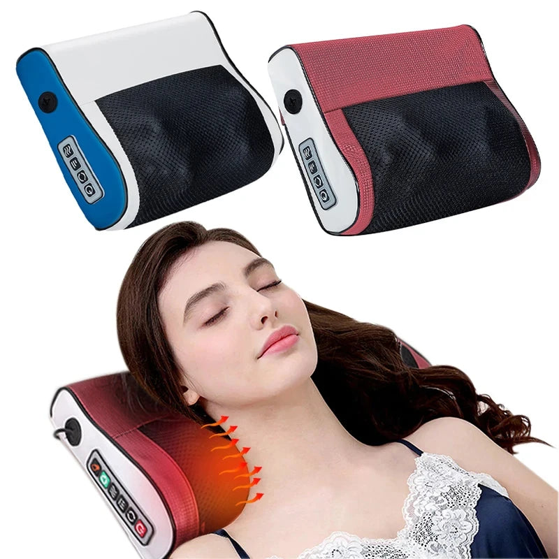 Femme utilisant le coussin de massage Shiatsu chauffant ThermoShiatsu™ pour soulager les tensions et les douleurs cervicales.