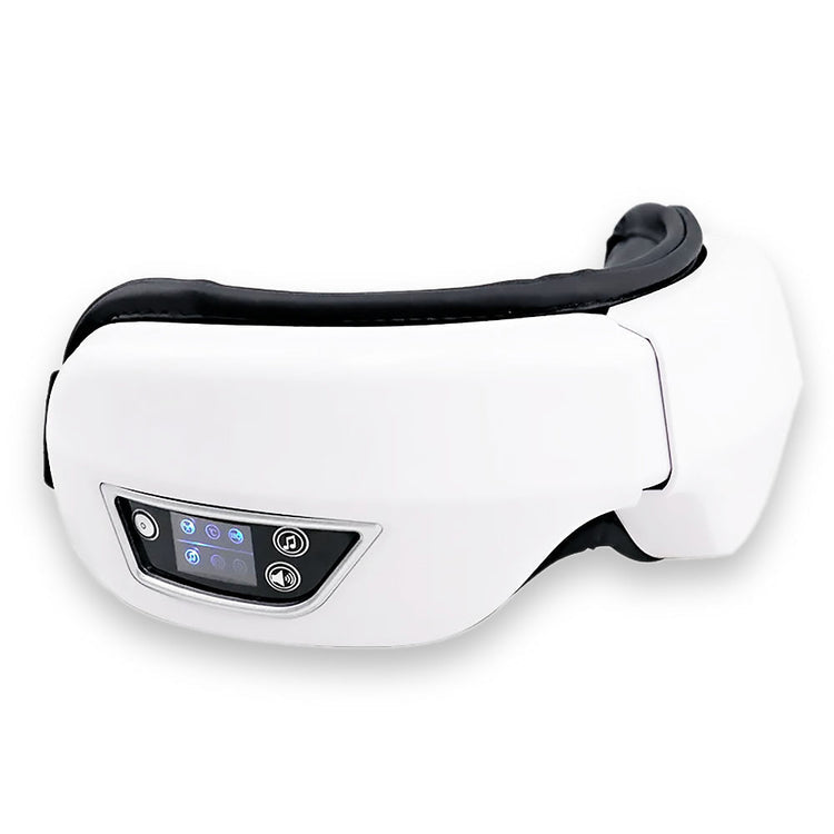 Le masque masseur oculaire AuraMask Pro™ avec panneau de contrôle, pliable pour le transport.