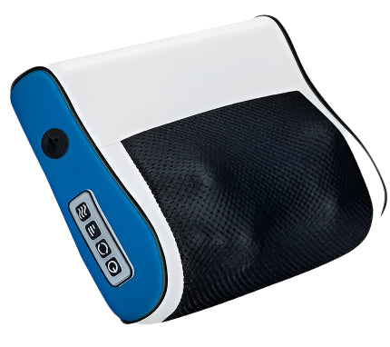 Coussin de massage Shiatsu chauffant ThermoShiatsu™ bleu, conçu pour le soulagement des douleurs de la nuque et du dos.
