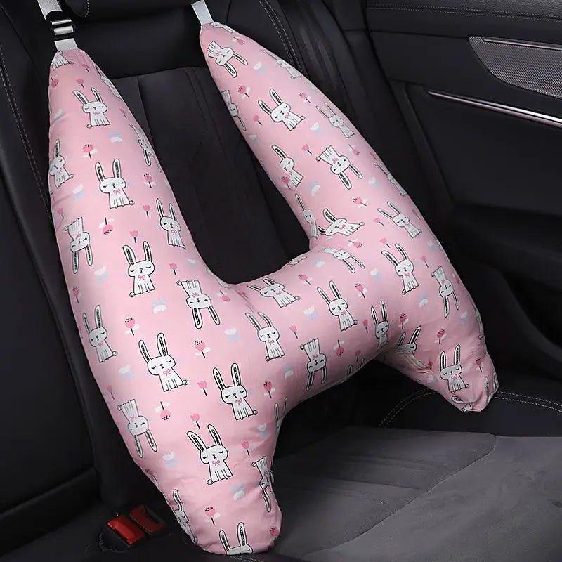 coussin voiture enfant confort en coton rose motif lapin