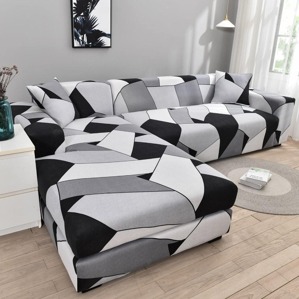 Housse de Canapé d'Angle Extensible Motif Géométrique Noir et Blanc - Mon - Coussin – Boutique Française de Coussins Orthopédiques, de Lecture et pour Animaux