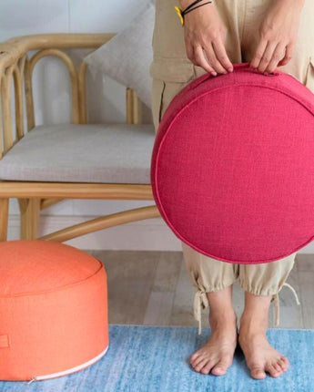 Coussin de sol rond en PE haute densité avec housse en lin amovible – Idéal pour la méditation et le confort.