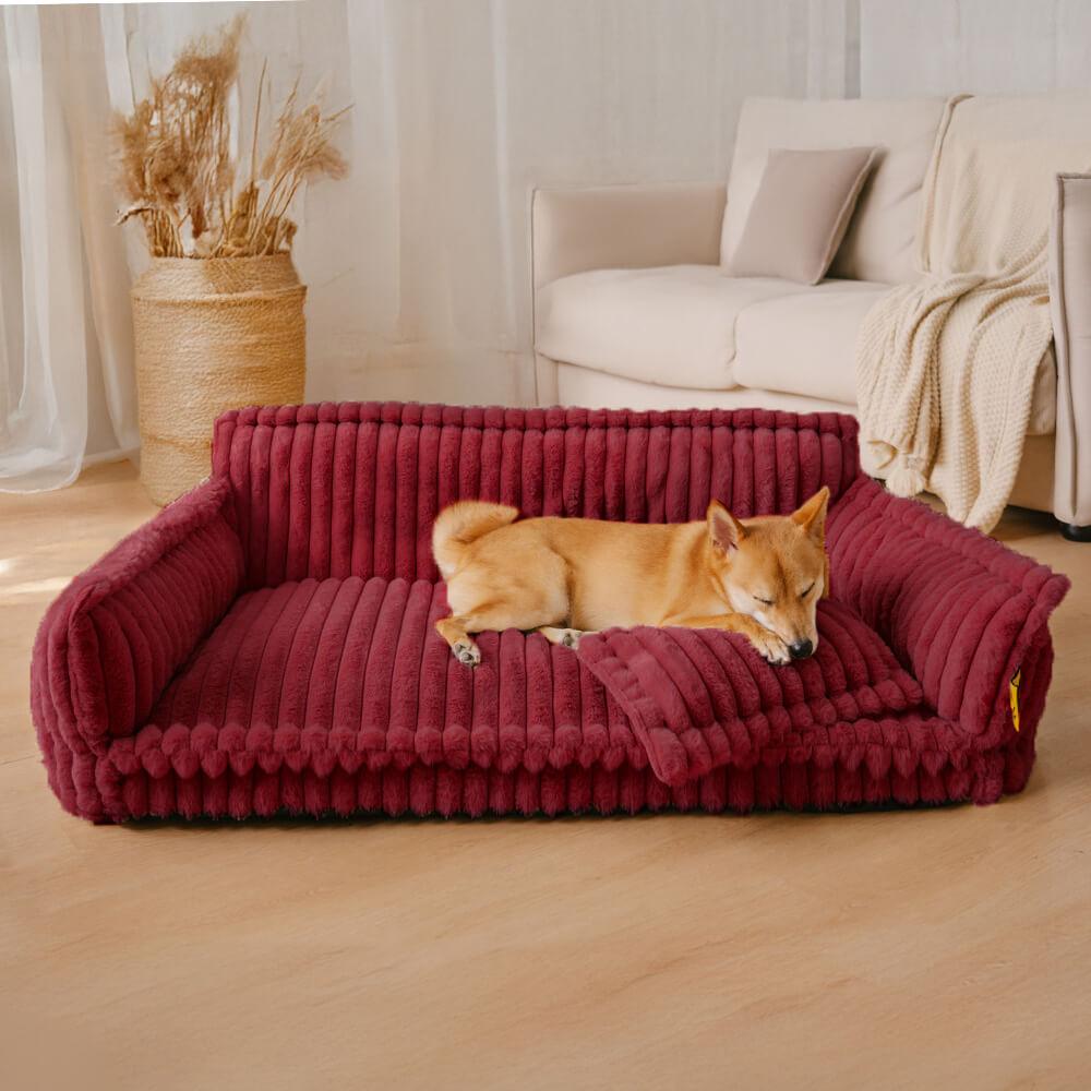 Dog Sofa Cushion: Premium Joint Support with Stylish Ribbed Design