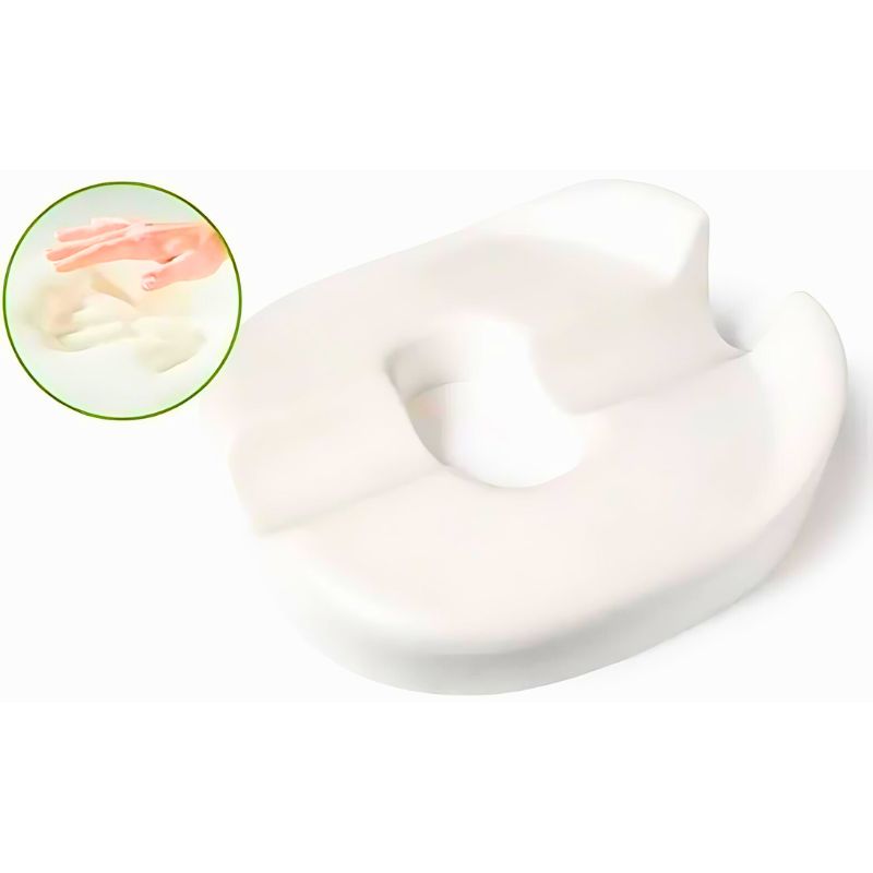 Optez pour le coussin de grossesse coccyx, lavable et déhoussable, en deux tailles. 100% polyester et mousse à mémoire de forme pour un confort optimal.