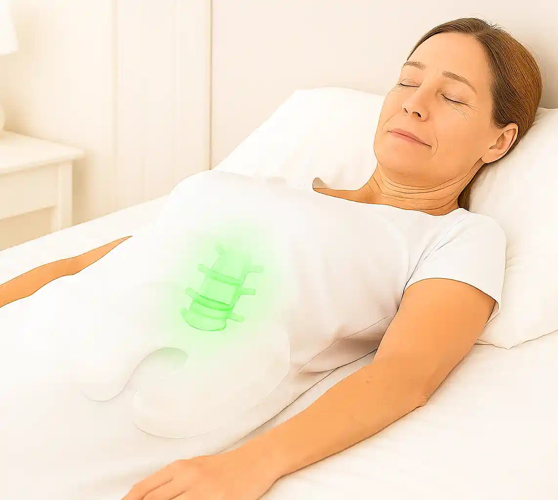 personne allongée utilisant un coussin décharge sacrum au lit pour soulager la pression