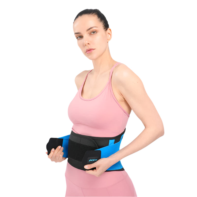  Profil d'une femme portant la ceinture ErgoStrap, illustrant le maintien de la courbure lombaire naturelle.