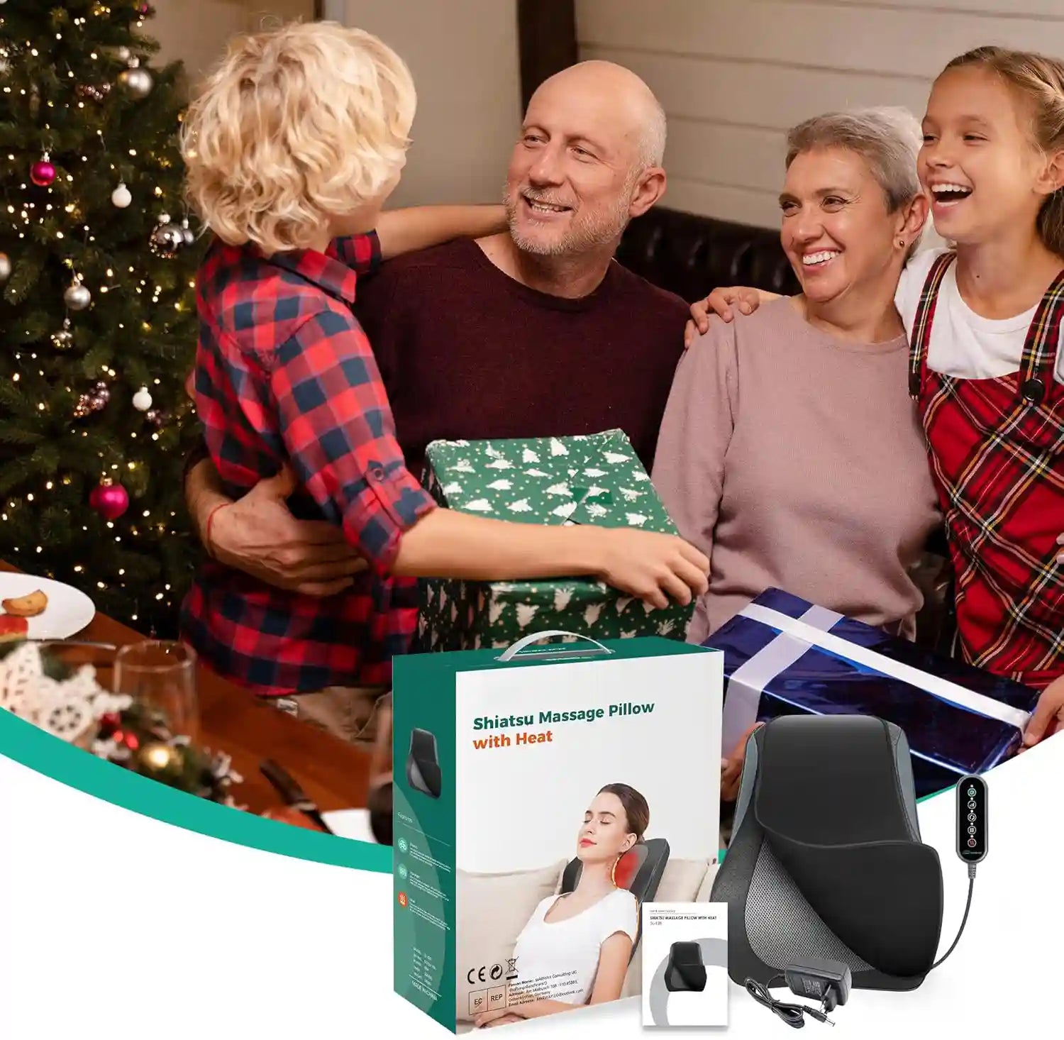 Cadeau bien-être : coussin massant pour le dos offert en famille à Noël