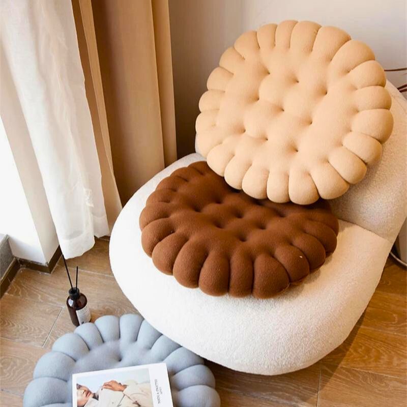 Coussin chaise rond en laine beige marron et gris