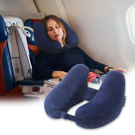 Coussin de voyage avion polyester et coton bleu