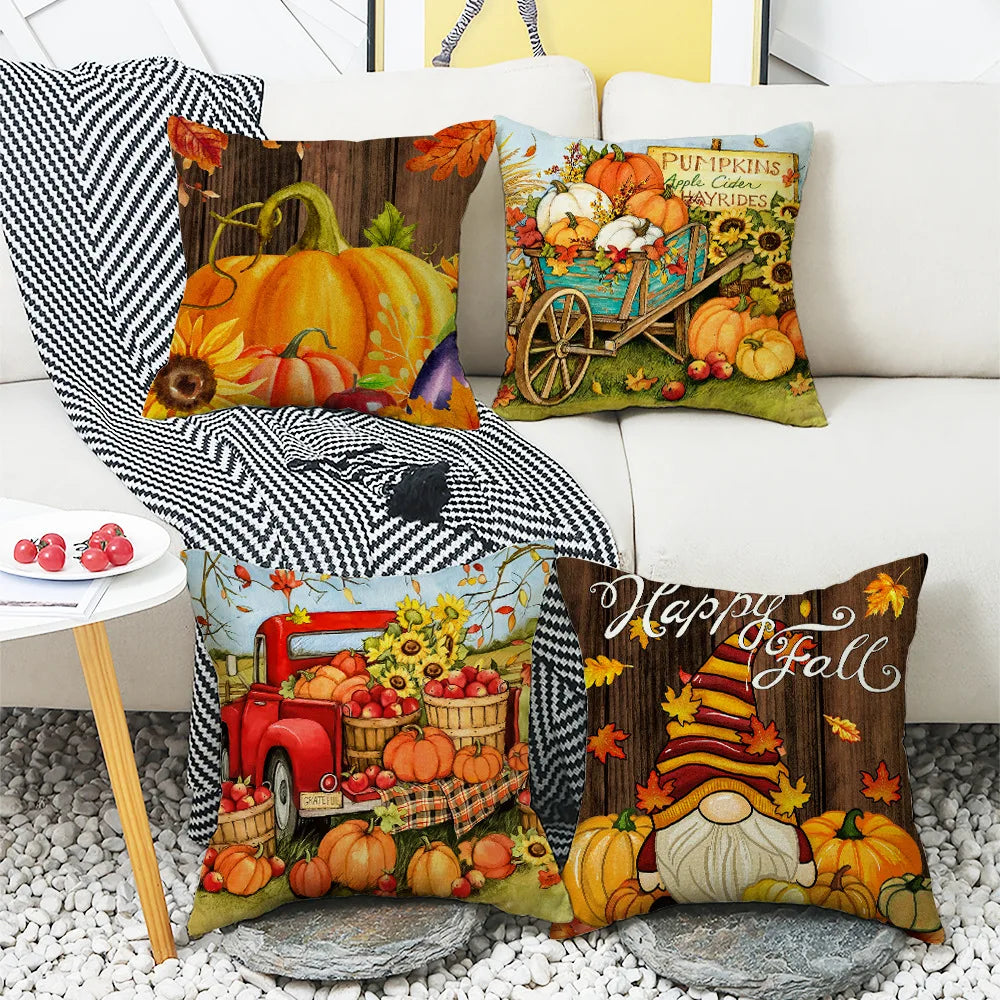 Housse coussin automne imprimé citrouille écureuil 45x45 cm