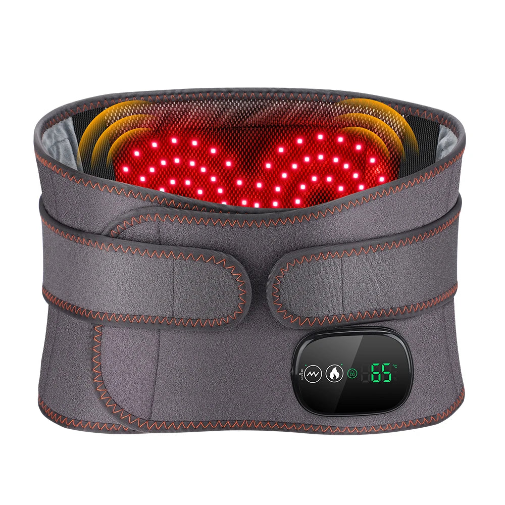 Ceinture lombaire chauffante et massante avec thérapie par lumière rouge infrarouge et soutien postural.