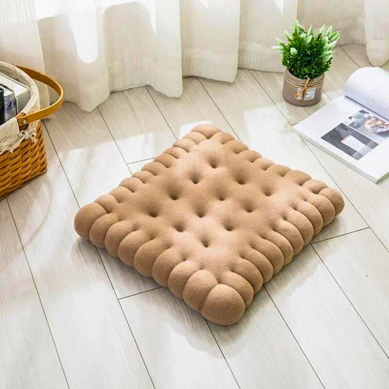 Coussin de sol rectangle epais beige, en laine - Mon - Coussin