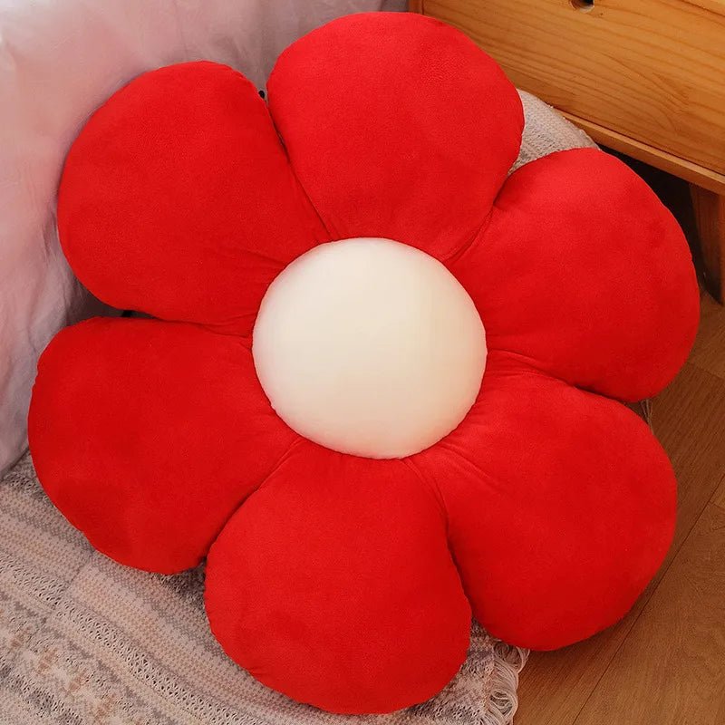 Coussin fleur marguerite rouge, design original pour décoration intérieure