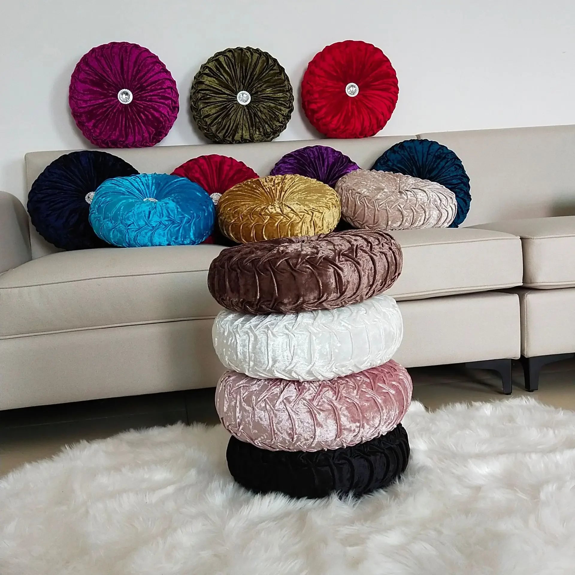 Housse de coussin velours rond - Mon - Coussin